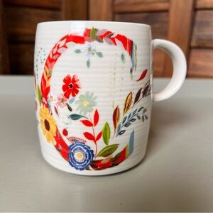 “C” Anthropologie Starla Halfmann Floral Letter C Initial Monogram Mug Ceramic